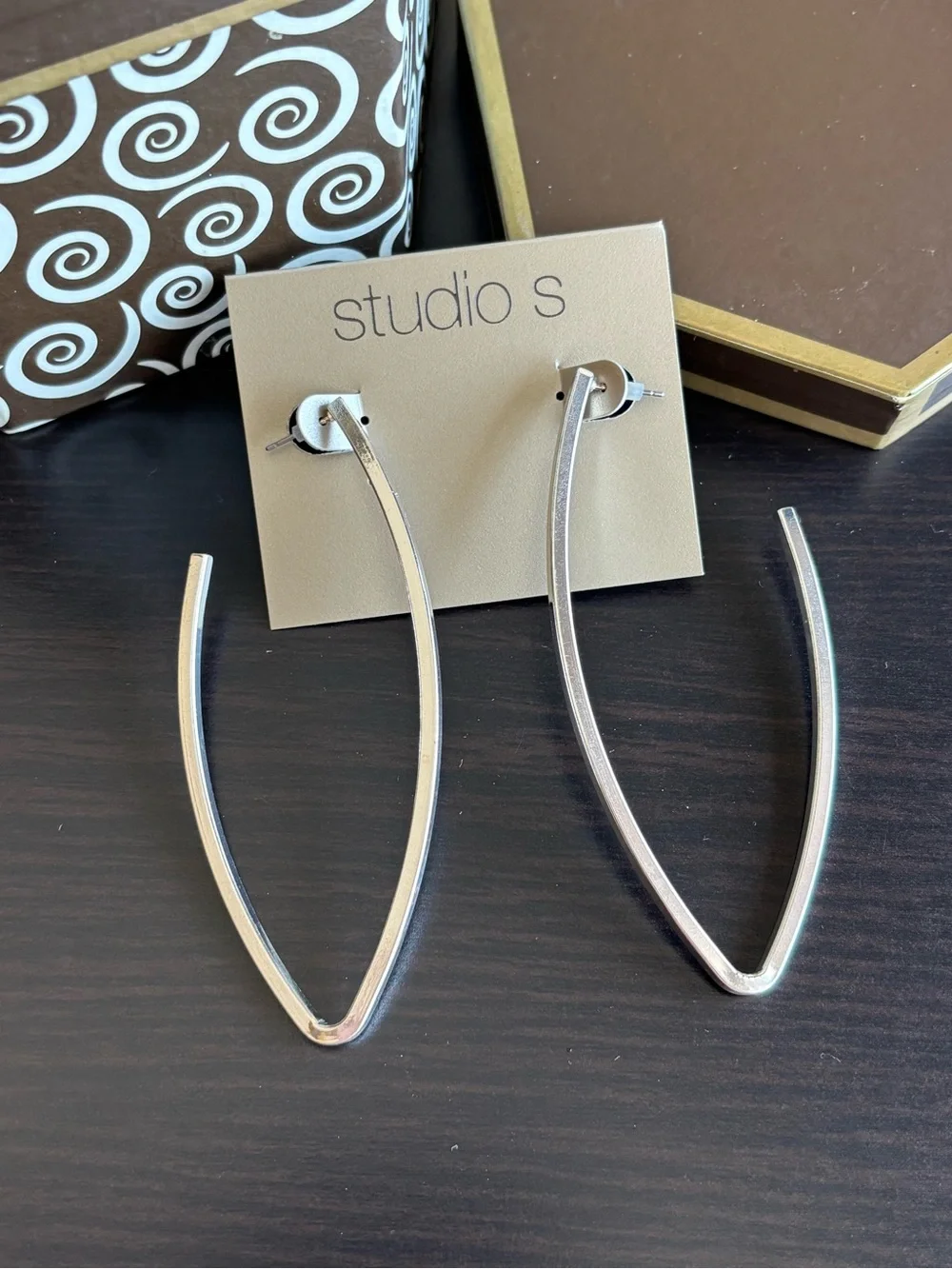 Statement Silver Tone Open V Hoop Earrings